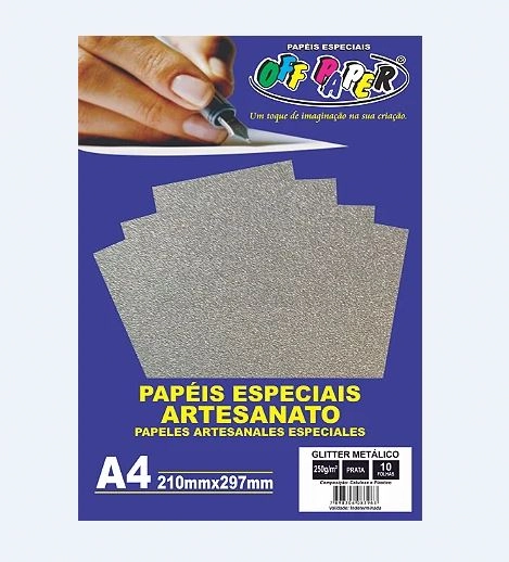 Papel Glitter Metal Prata A4 250g 210x297mm C/10fls