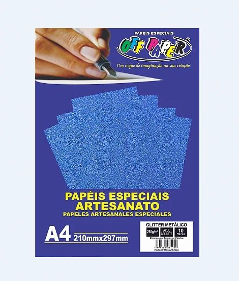 Papel Glitter Metal Azul Celeste A4 250g 210x297mm C/10fls