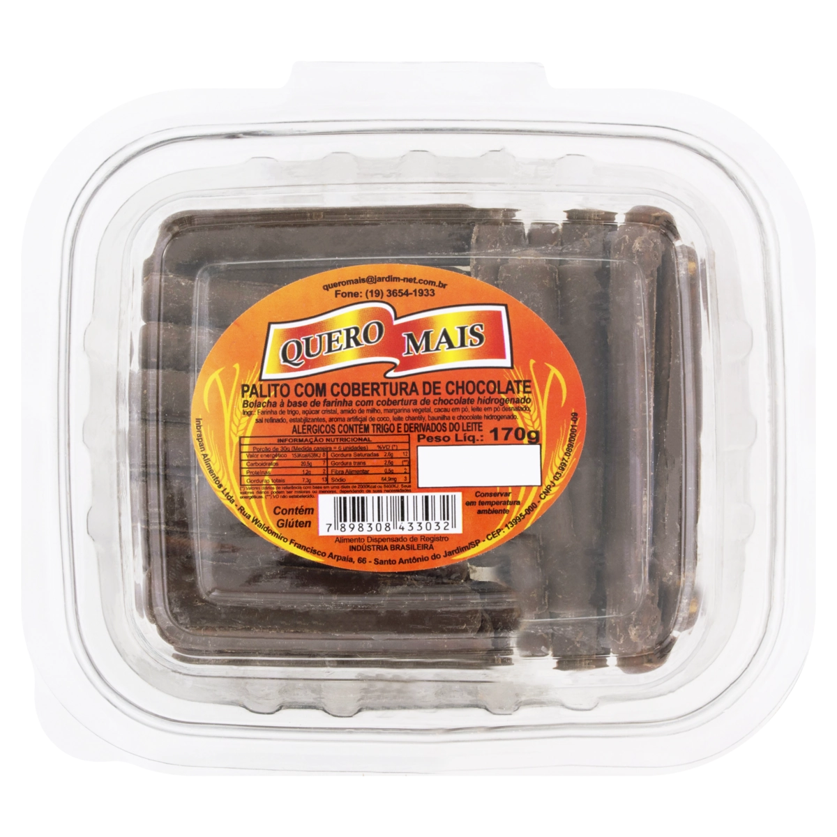 Biscoito Palito Coberto de Chocolate Quero Mais Bandeja 170g