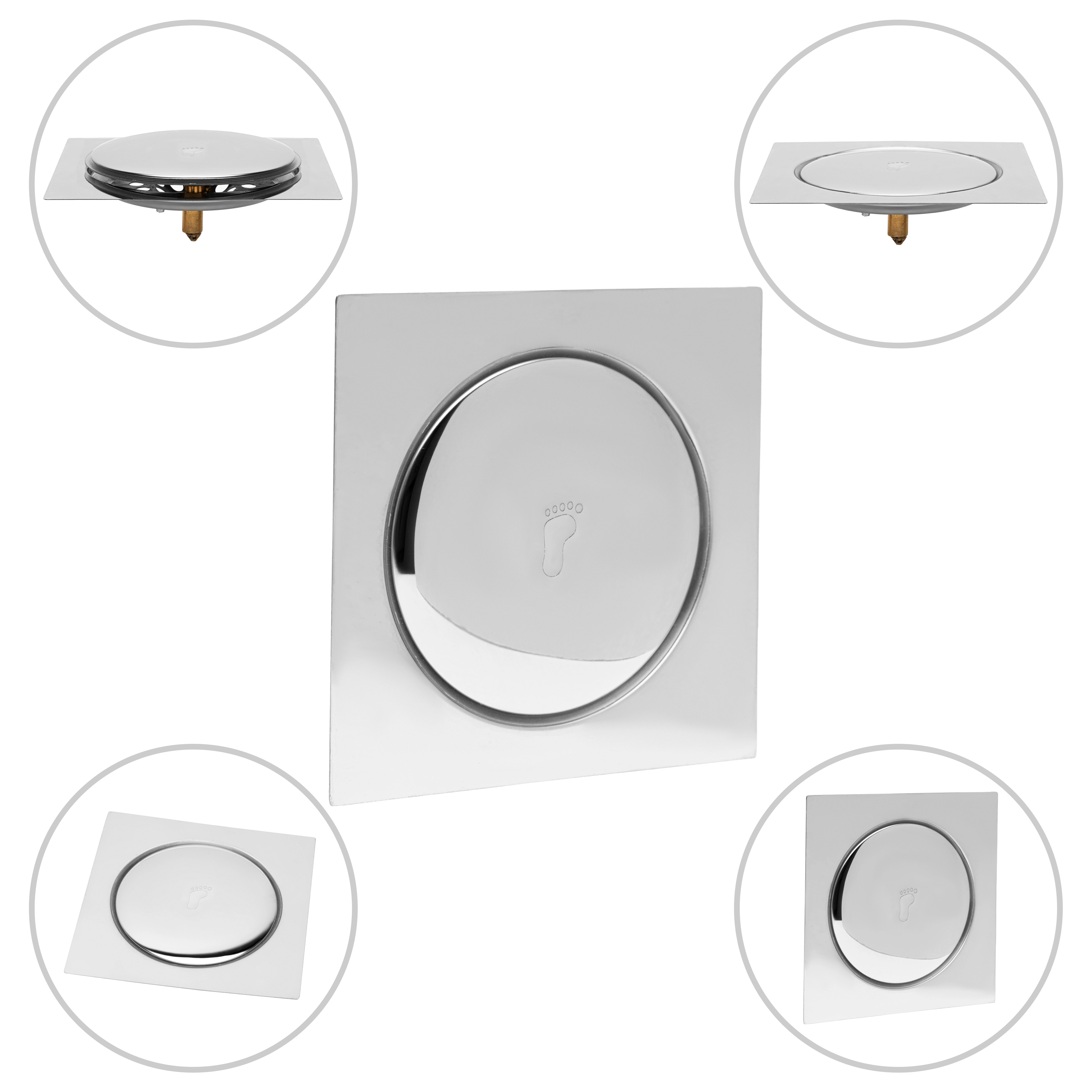 Ralo Inteligente Click 10x10 Quadrado Inox Para Banheiro Veda Cheiro Anti Odor