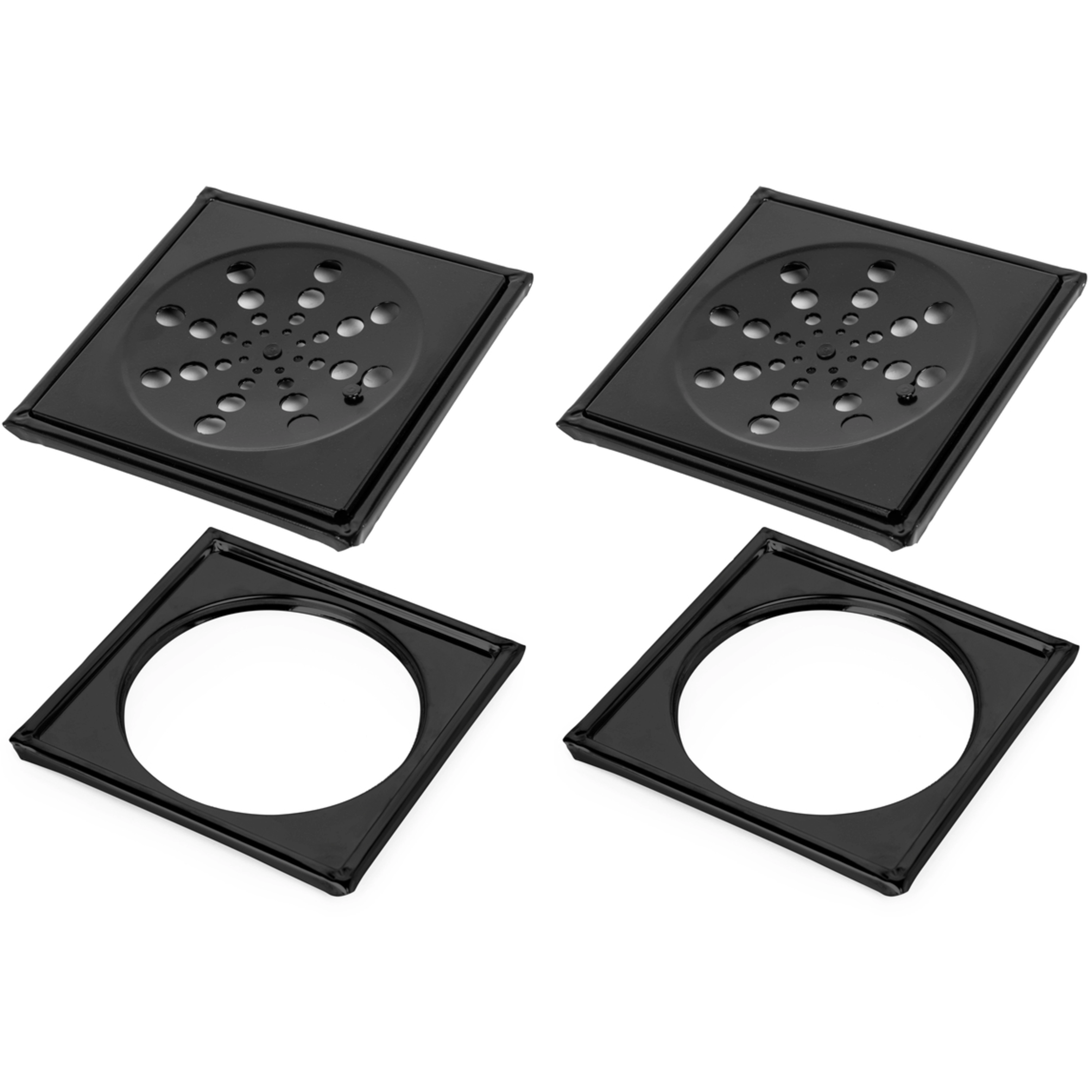 Kit 2 Ralos Grelha Black Preto 10x10 Quadrado Com Caixilho Fecho Sistema Abre E Fecha Para Banheiro