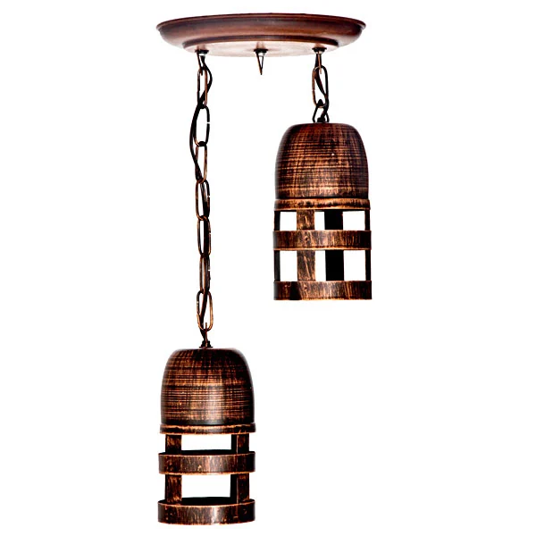 Pendente 2 Lâmpadas Cobre Metal Copos ArtLuz