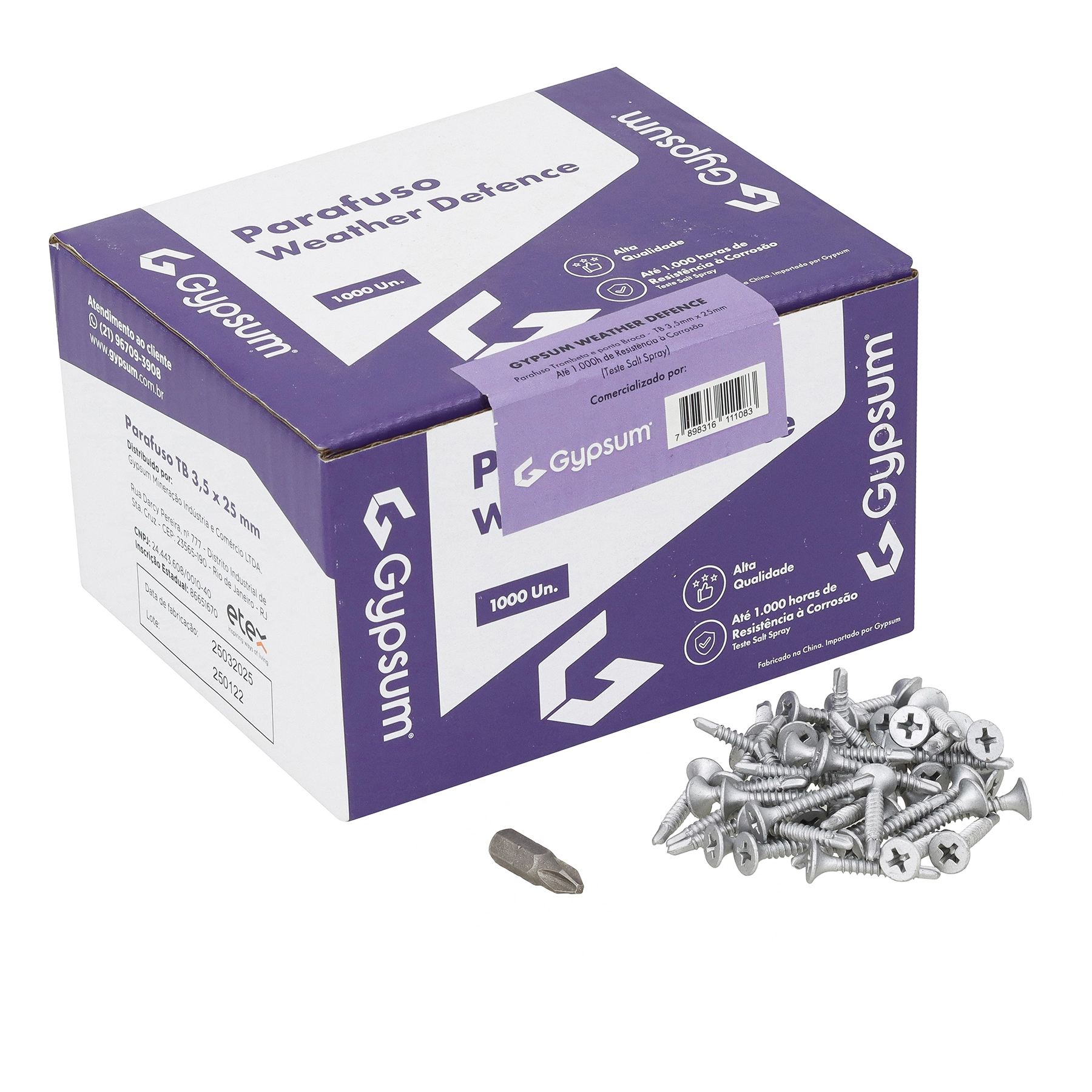 Caixa com 1000 Parafusos 25x3,5mm Trombeta Philips Gypsum
