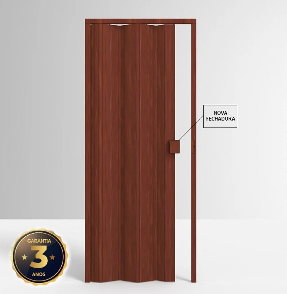 Porta De Pvc Sanfonada 210x85cm Permatti Mogno Madeira