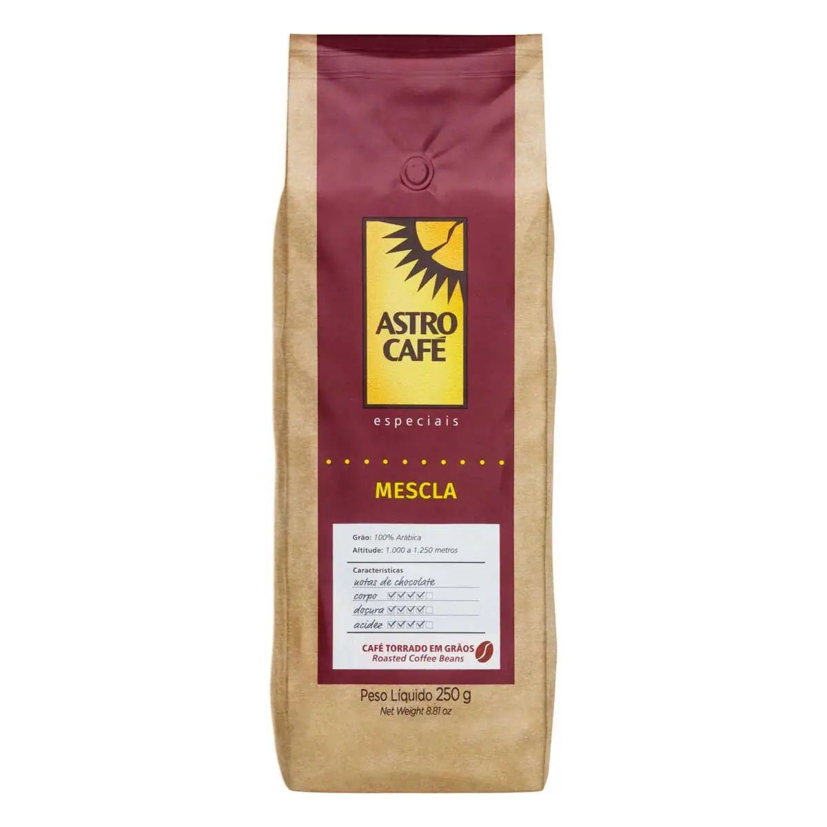 Café Torrado em Grãos Mescla Astro Café Especiais Pacote 250 g