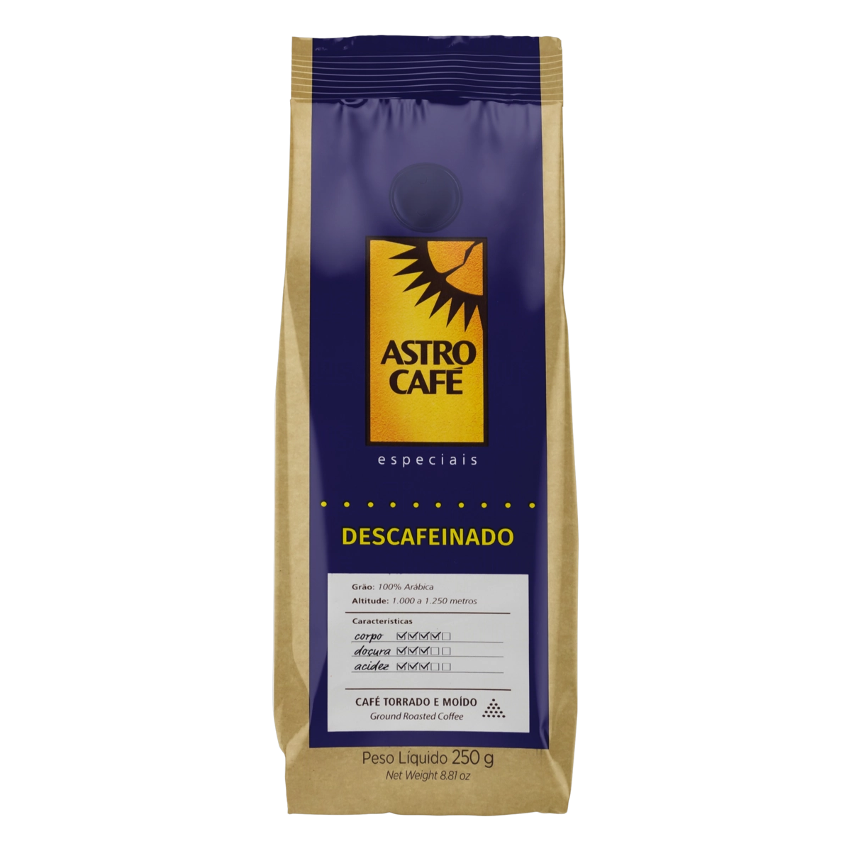 Café Torrado E Moído Descafeinado Astro Café Especiais Pacote 250g