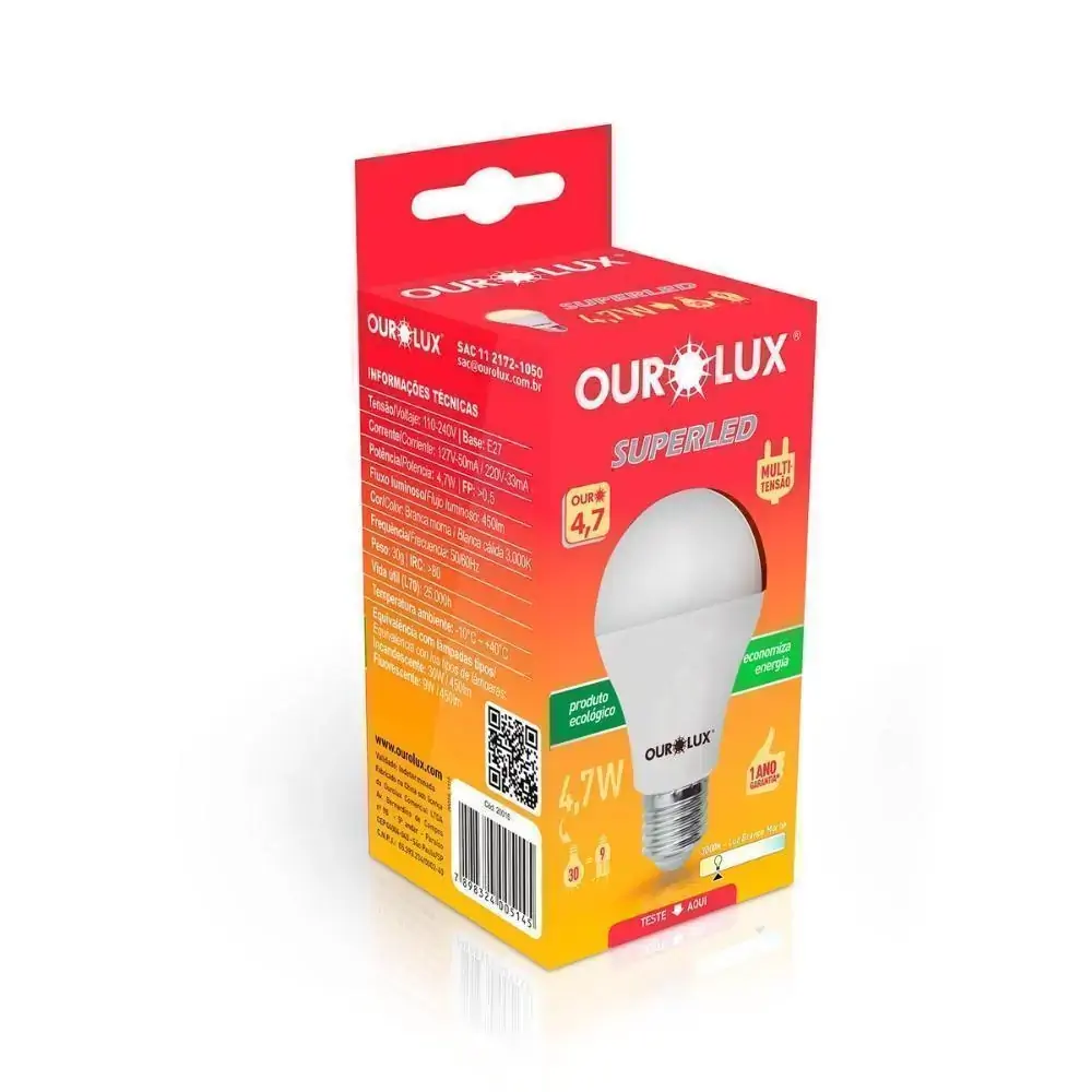 Lampada Ourolux Led Bulbo 4,7w Amarela