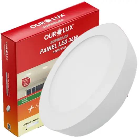 Plafon Painel Redondo Sobrepor 36w 40cm Branco Quente 2700k
