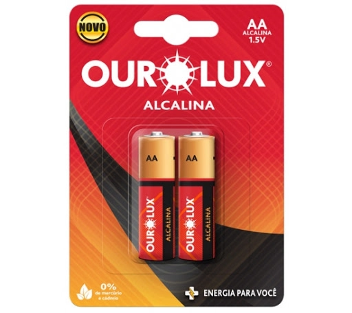Pilha Alcalina AA Pequena OUROLUX - 2 Unidades