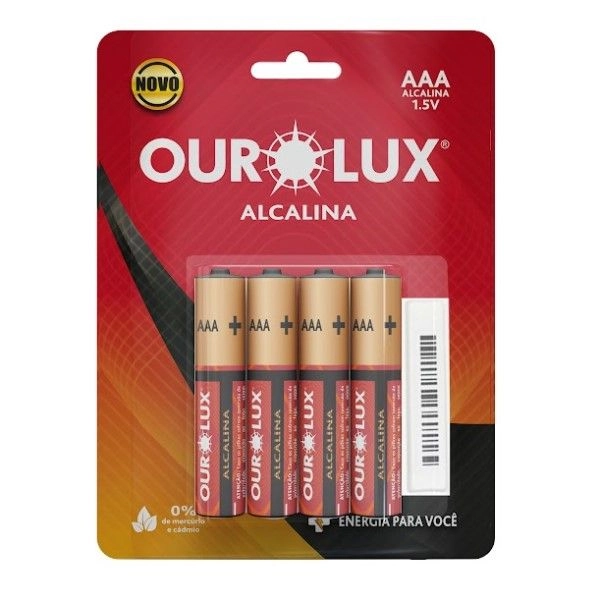 Pilha Alcalina AAA Palito OUROLUX - 4 Unidades