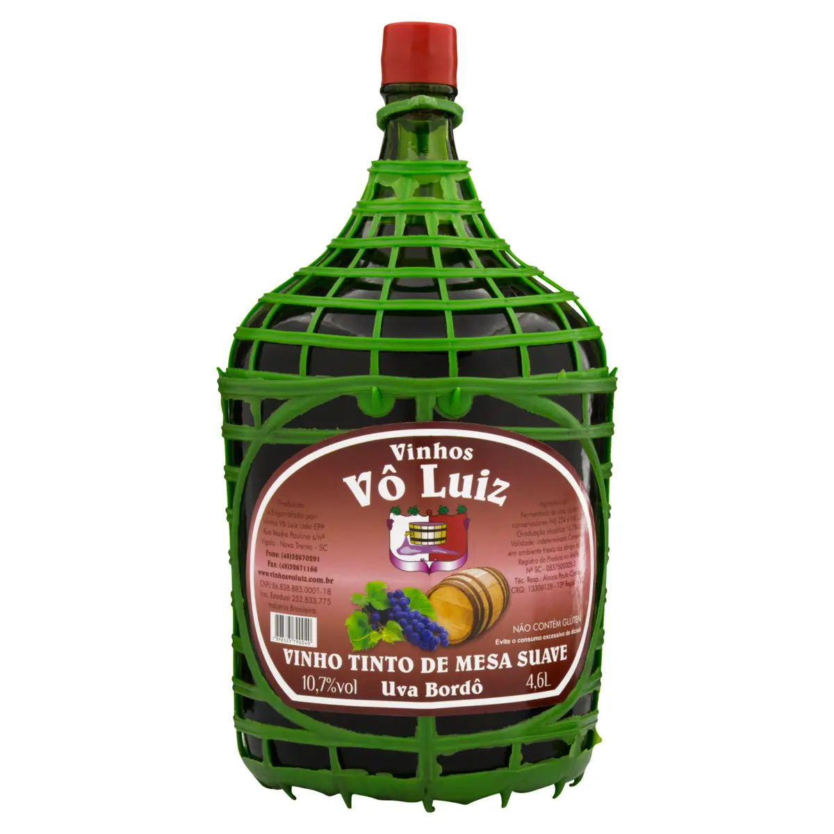 Vinho Brasileiro Tinto Suave Vô Luiz Bordô Garrafão 4,6l