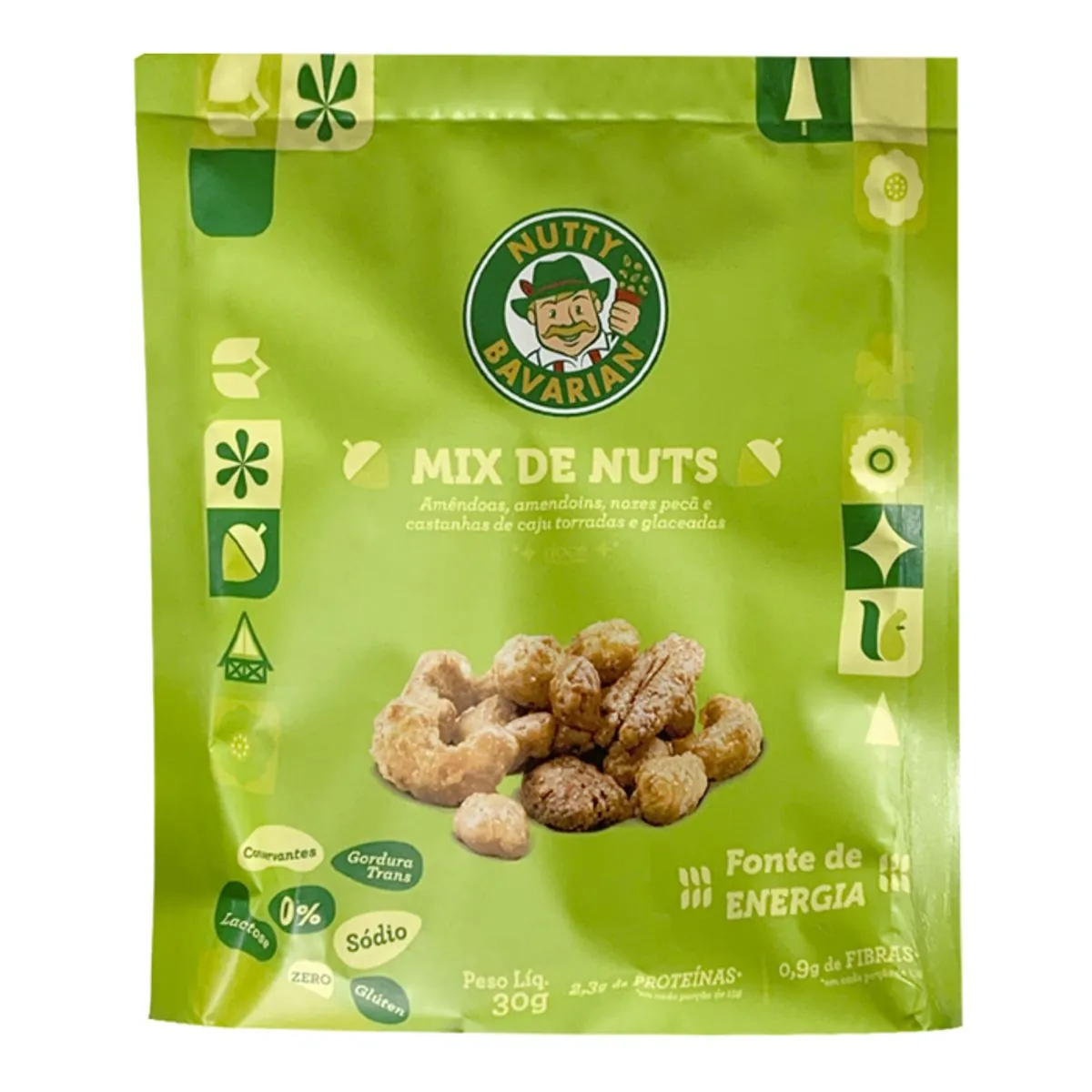 Mix De Nuts Torrada E Glaceada Zero Sódio Nutty Bavarian Pacote 30g