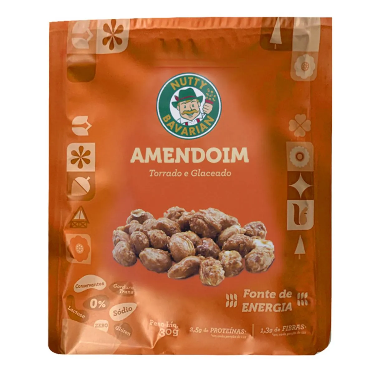 Amendoim Torrado E Glaceado Zero Sódio Nutty Bavarian Pacote 30g