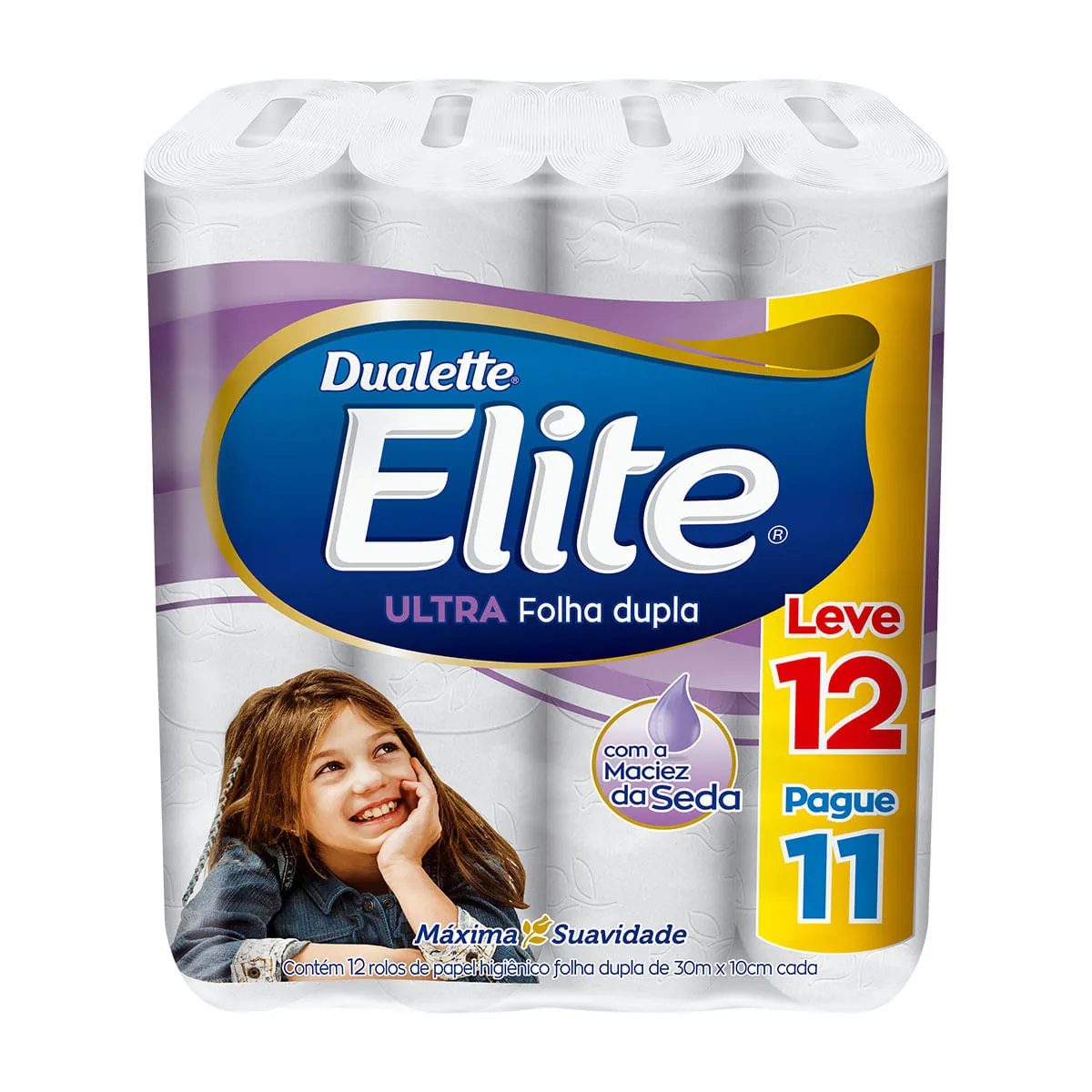 Papel Higiênico Folha Dupla Dualette Elite Ultra 30m Pacote Leve 12 Pague 11 Unidades