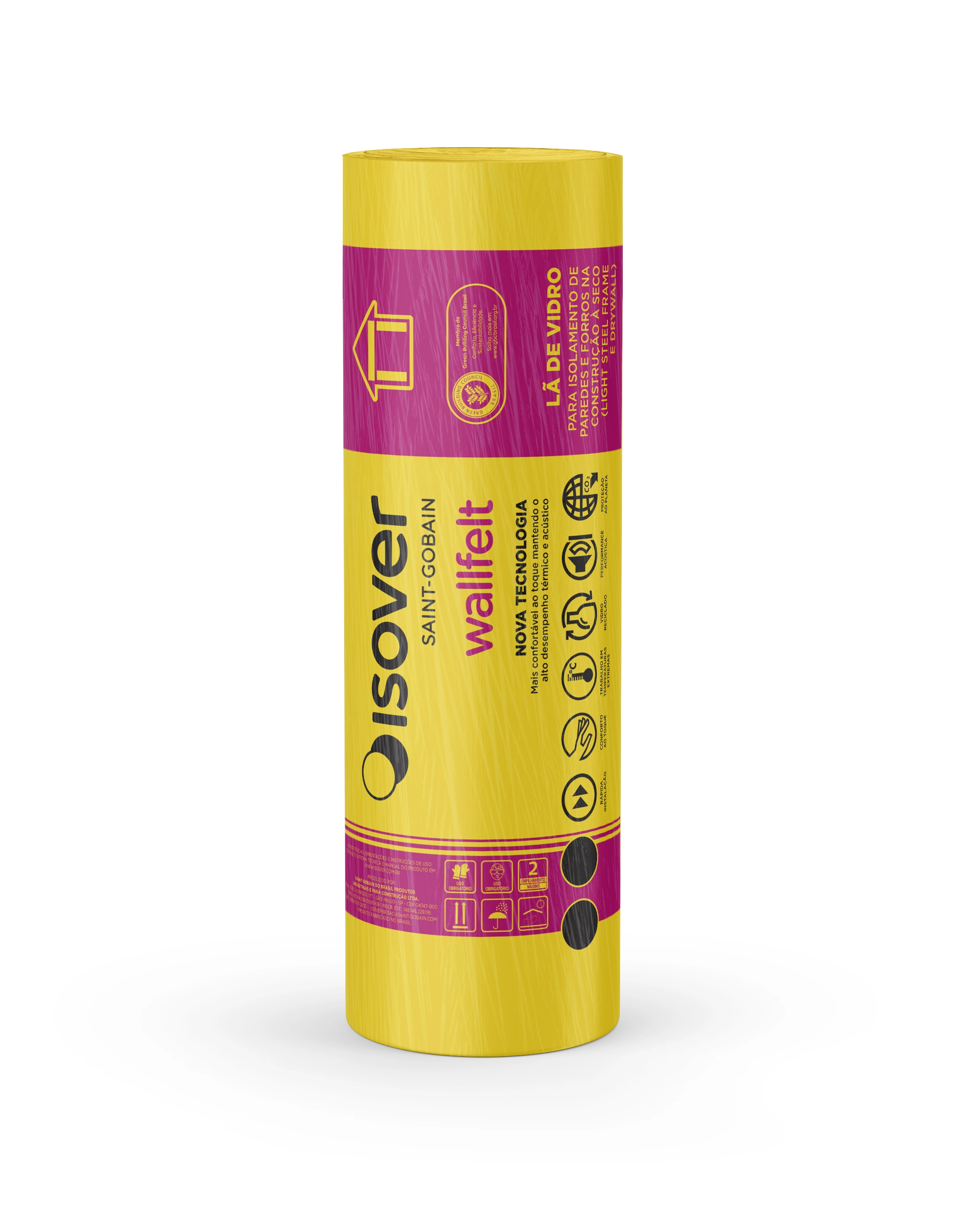 Rolo Isolante Termoacústico para Parede e Forro em Lã de Vidro Wallfelt WF 4+ 120x1250x5cm Isover