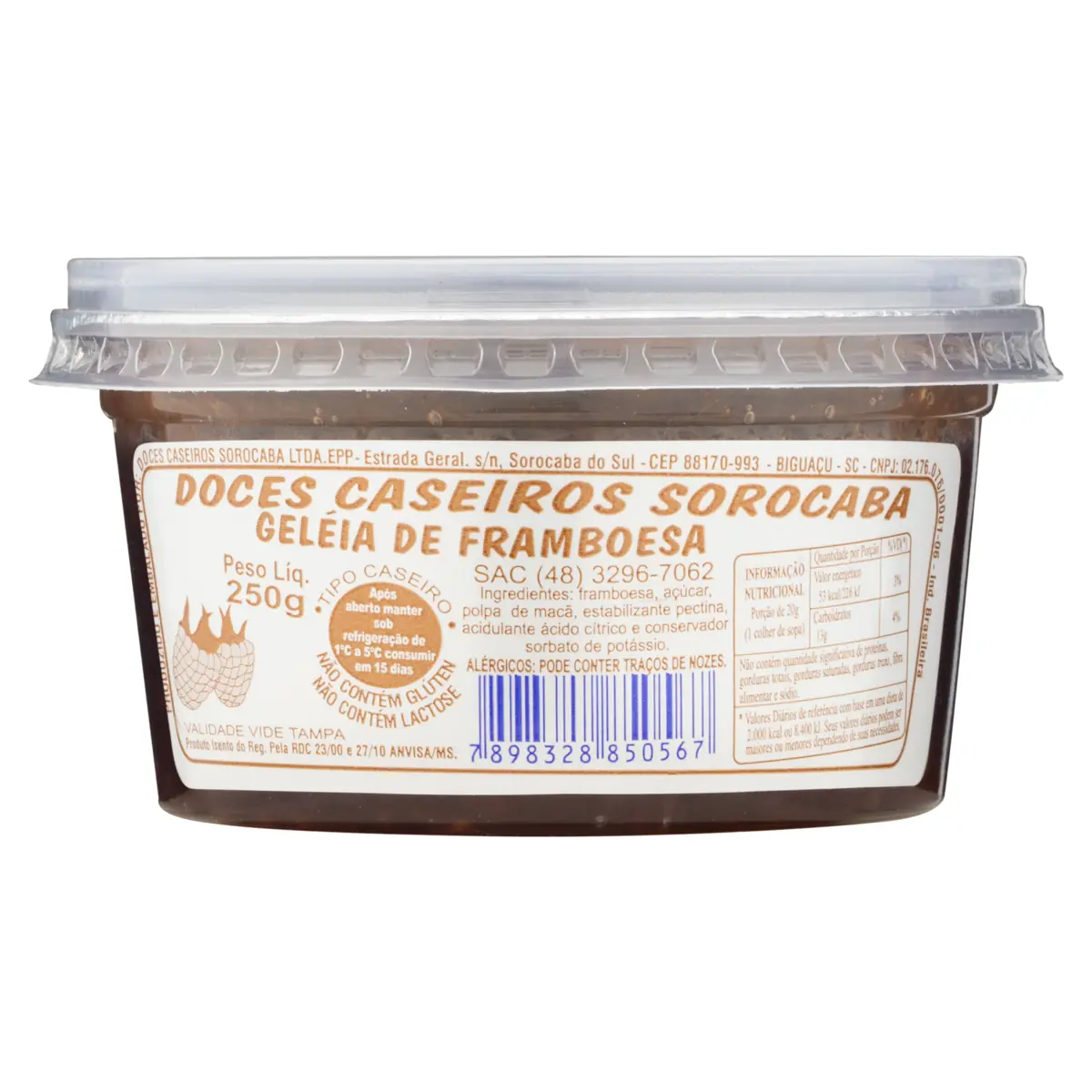 Geleia Caseira Framboesa Doces Caseiros Sorocaba Pote 250g