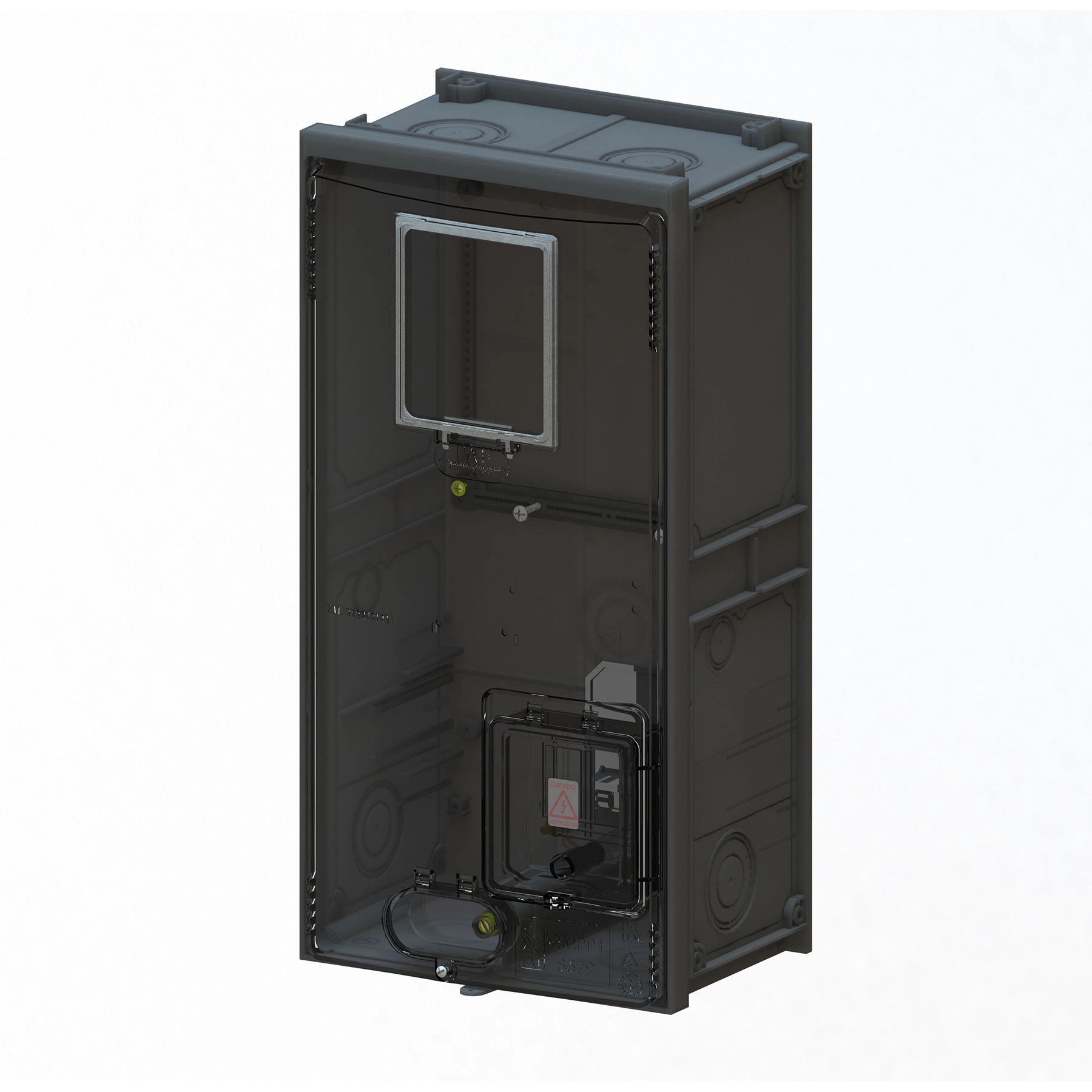 Caixa de Medição Trifasica CMD3 P6 Cinza disjuntor direito visor de vidro COPEL