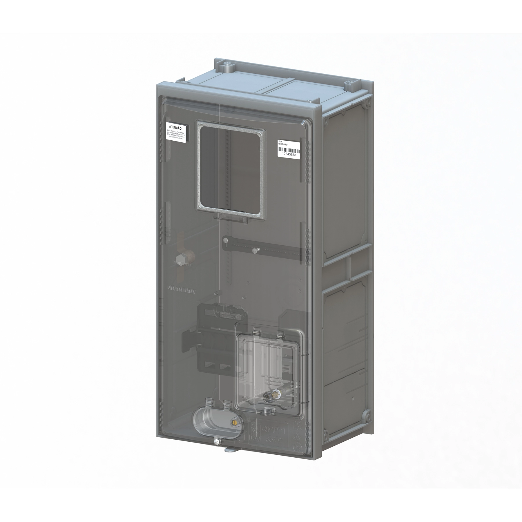 Caixa de Medição Trifásica CMD3 P6 Cinza disjuntor direito com suporte dps- visor de vidro CIA RGE /CPFL
