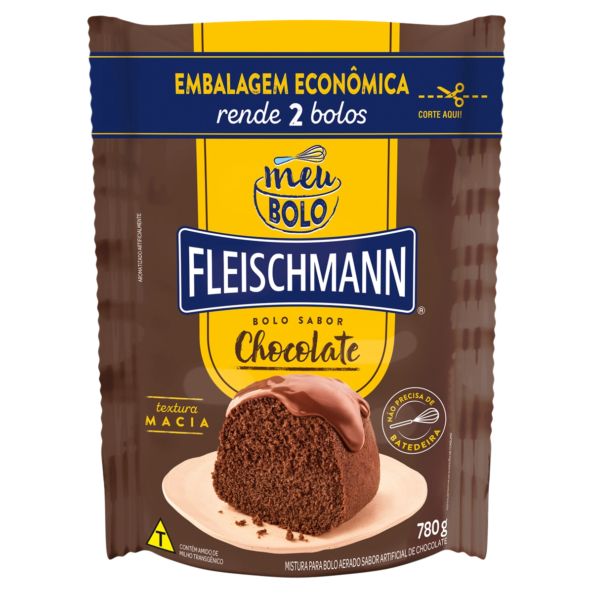 Mistura Para Bolo Aerado Chocolate Fleischmann Meu Bolo Sachê 780g Embalagem Econômica