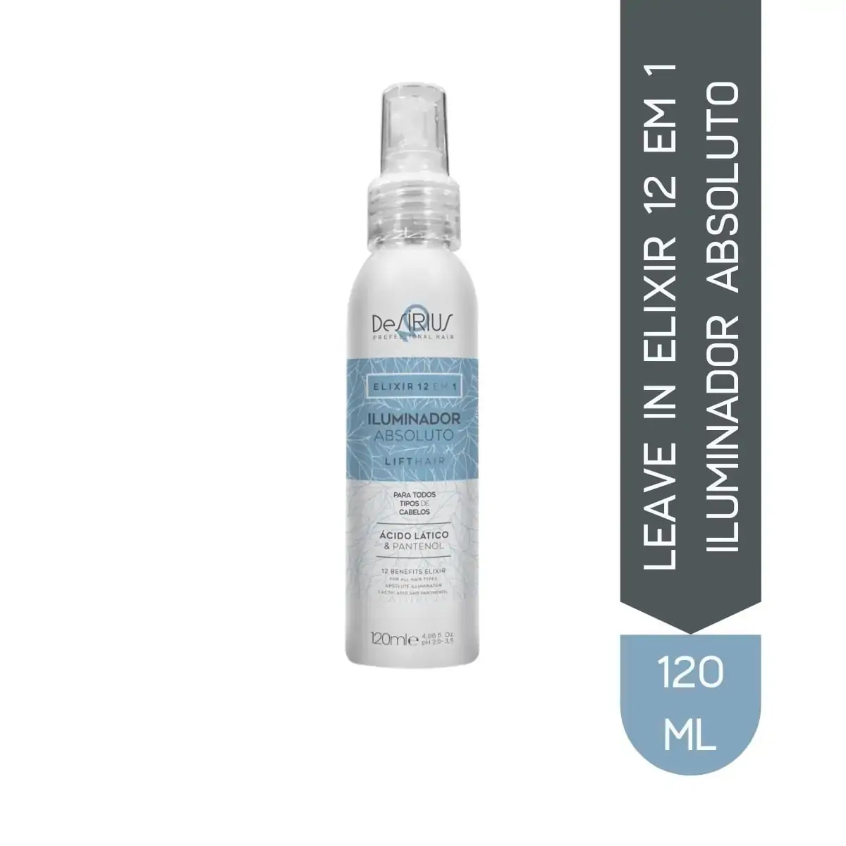 Leave In Elixir 12 em 1 Iluminador Absoluto com Ácido Lático De Sírius 120ml