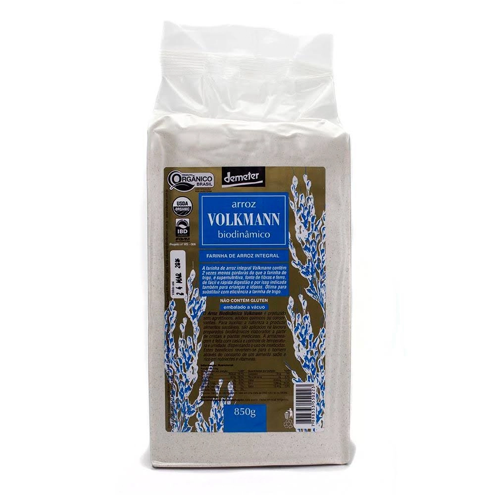 Farinha De Arroz Integral Cateto Orgânico Biodinâmico 850gr Volkmann