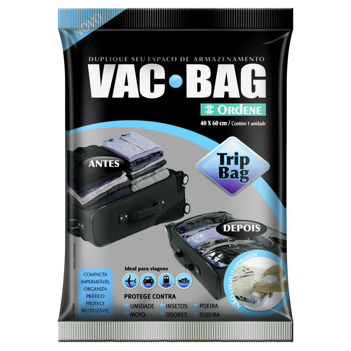 Embalagem Saco a Vácuo para Roupas Vac Bag 55000 40x60cm Ordene