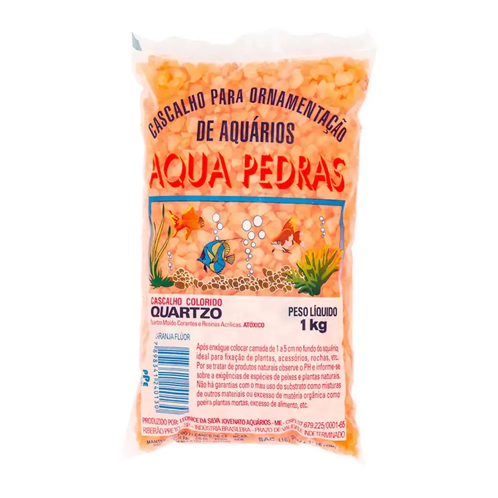 Substrato Para Aquários Aqua Pedras Cascalho De Quartzo Natural N° 02 Laranja Fluorescente