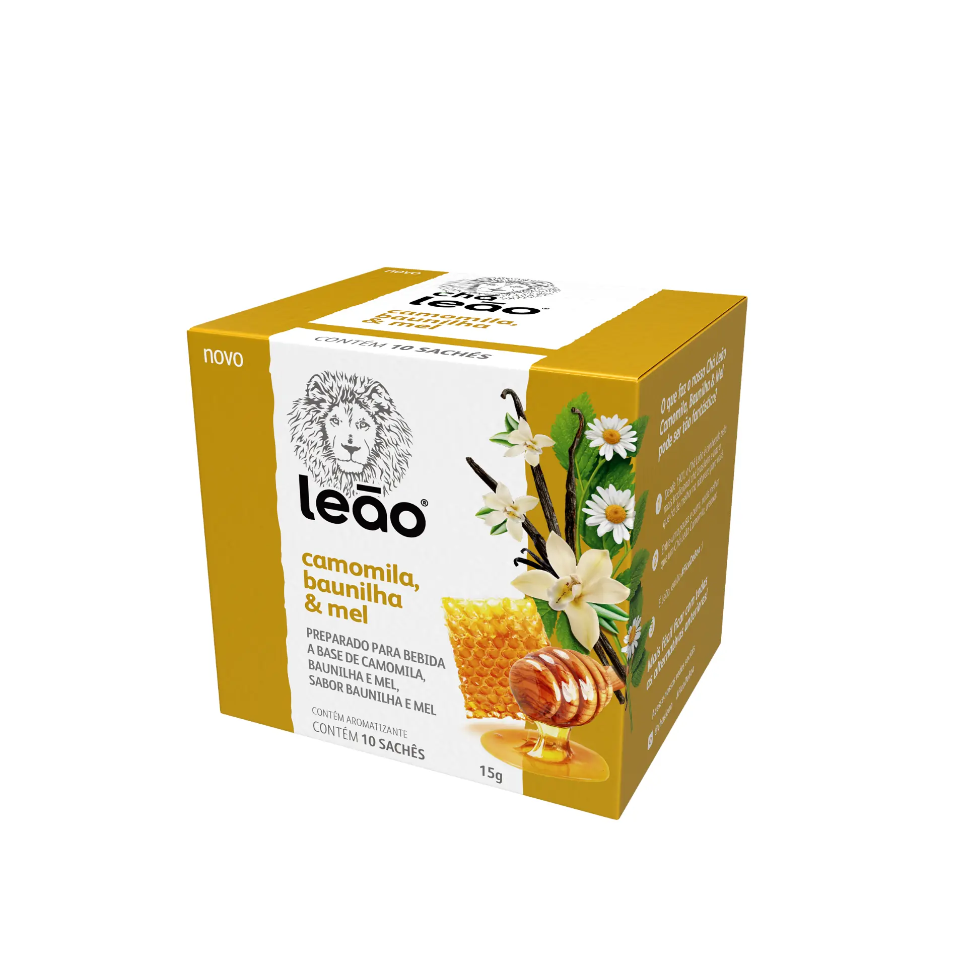 Chá Camomila, Baunilha Mel Leão Caixa 15g 10 Unidades
