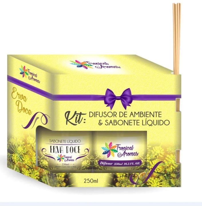 Kit Tropical Aromas Difusor E Sabonete Refil Erva Doce 250ml