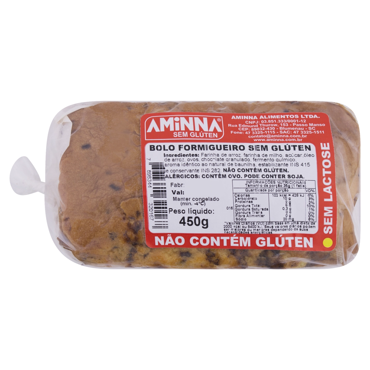 Bolo Congelado Formigueiro Sem Glúten Zero Lactose Aminna Pacote 450g