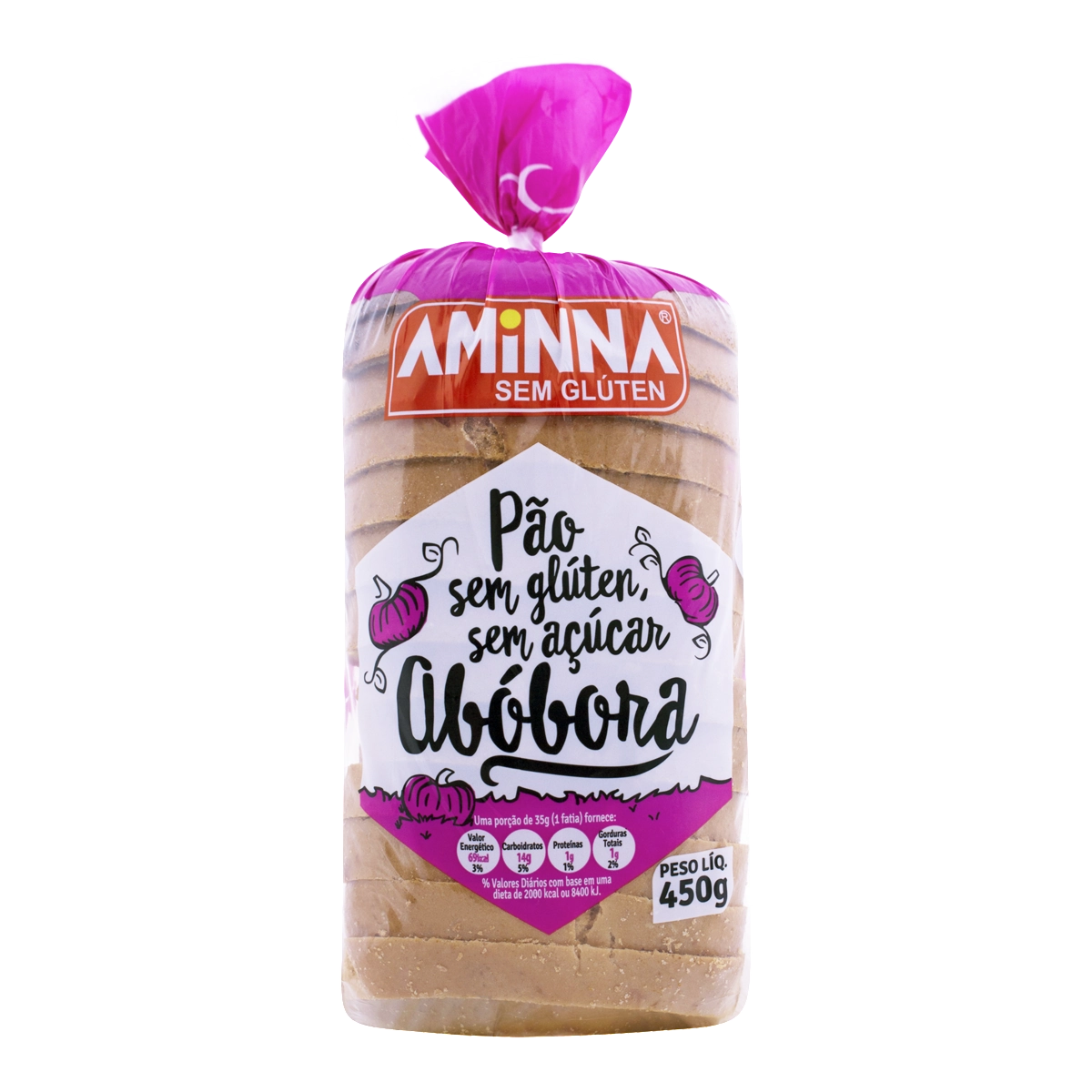 Pão Abóbora Sem Glúten Zero Açúcar Aminna Pacote 450g