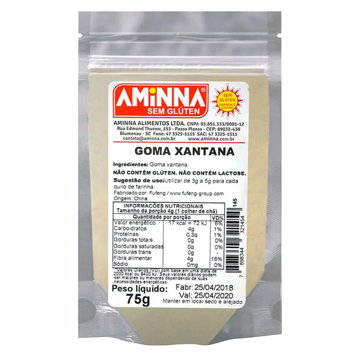 Goma Xantana Espessante Vegano sem Glúten 75g Aminna