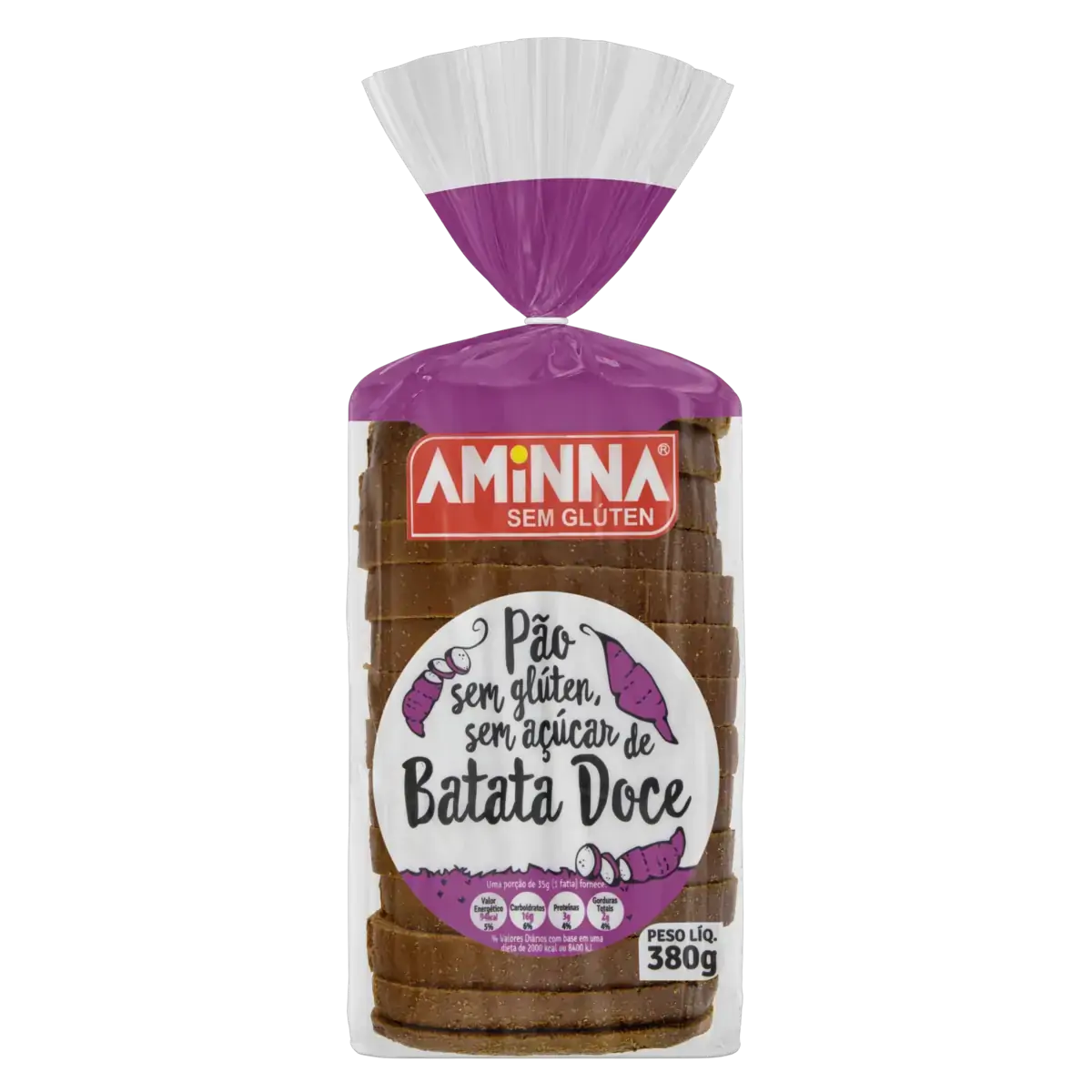 Pão De Batata Doce Sem Glúten Zero Açúcar Aminna Pacote 380g