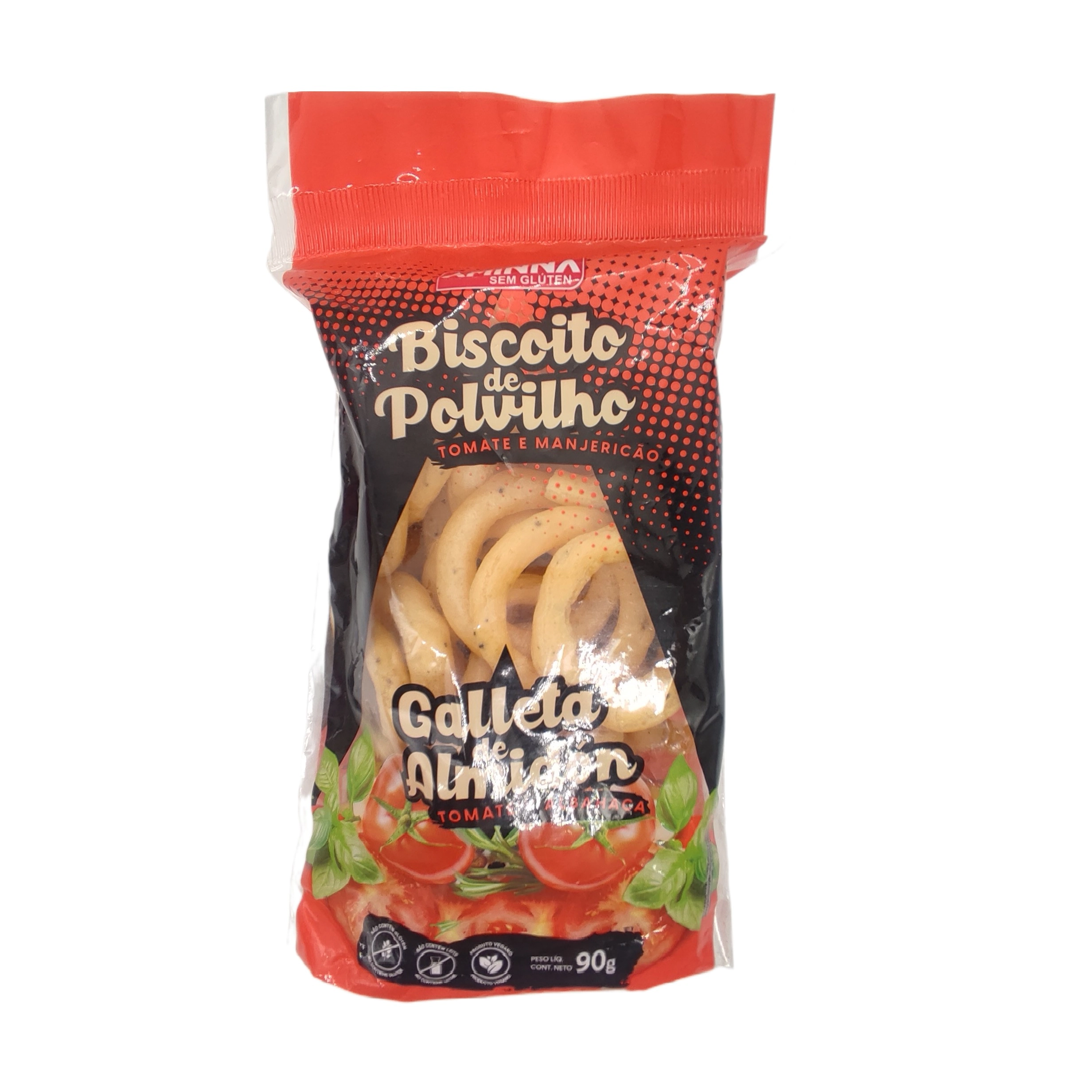 Bisc Polvilho S/gluten Aminna Tomate E Manjericao 90g