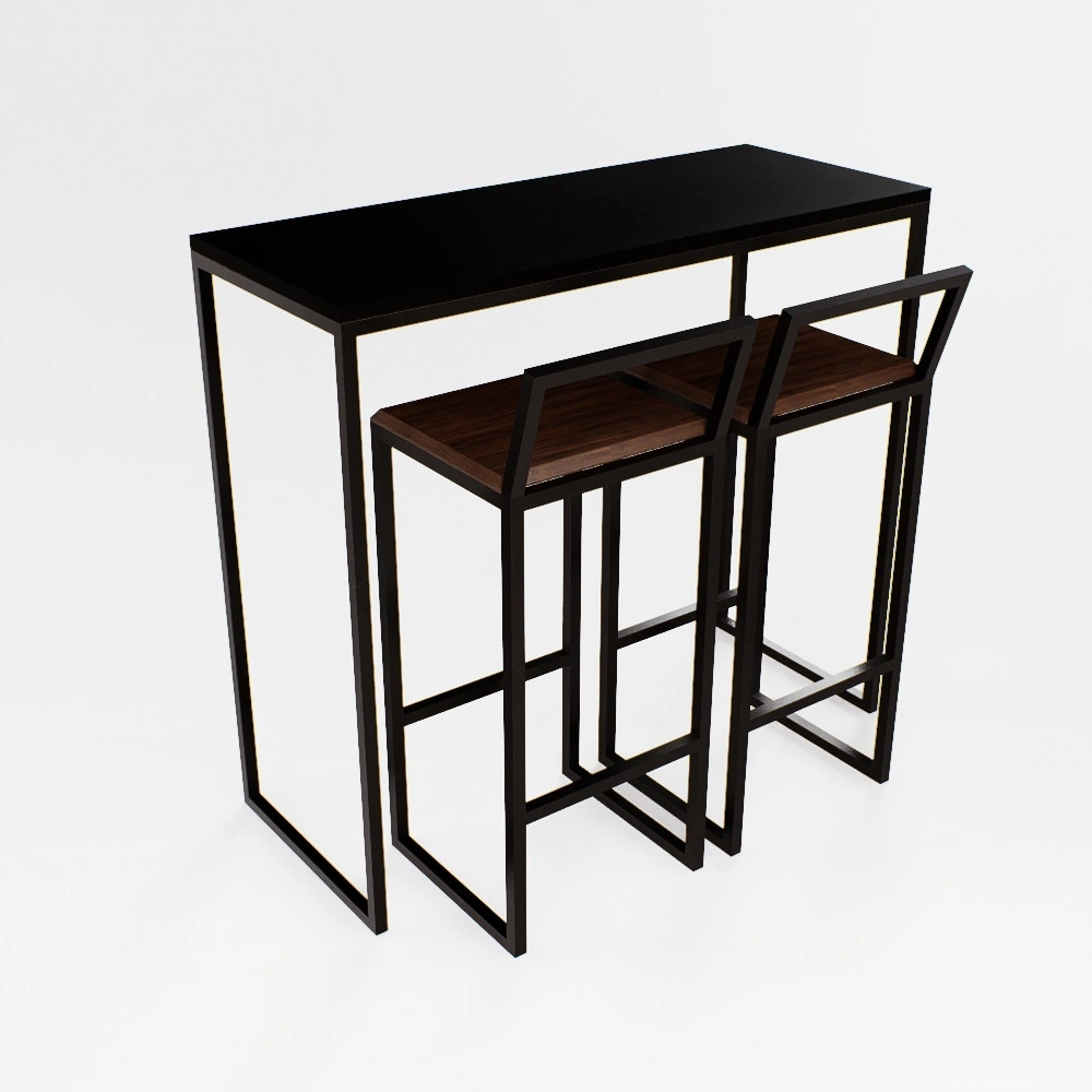 Bancada Cozinha Balcão Gourmet 120cm Preto Com 2 Banquetas Imbuia Pt