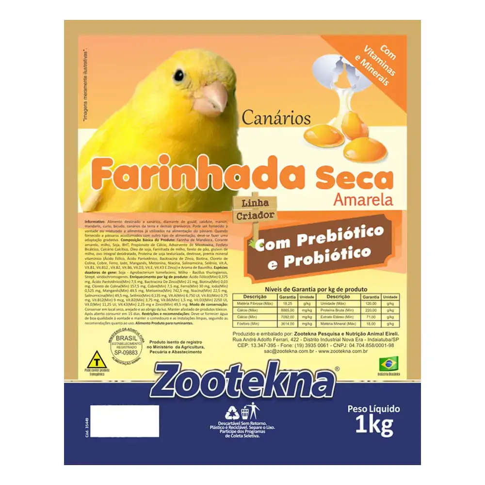 Farinhada Amarela Seca Zootekna Para Canãrios 1kg