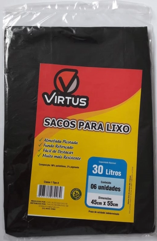 Saco De Lixo Virtus 30l C/6 Preto