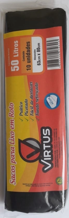 Saco De Lixo Virtus Rolinho 50l C/10 Preto