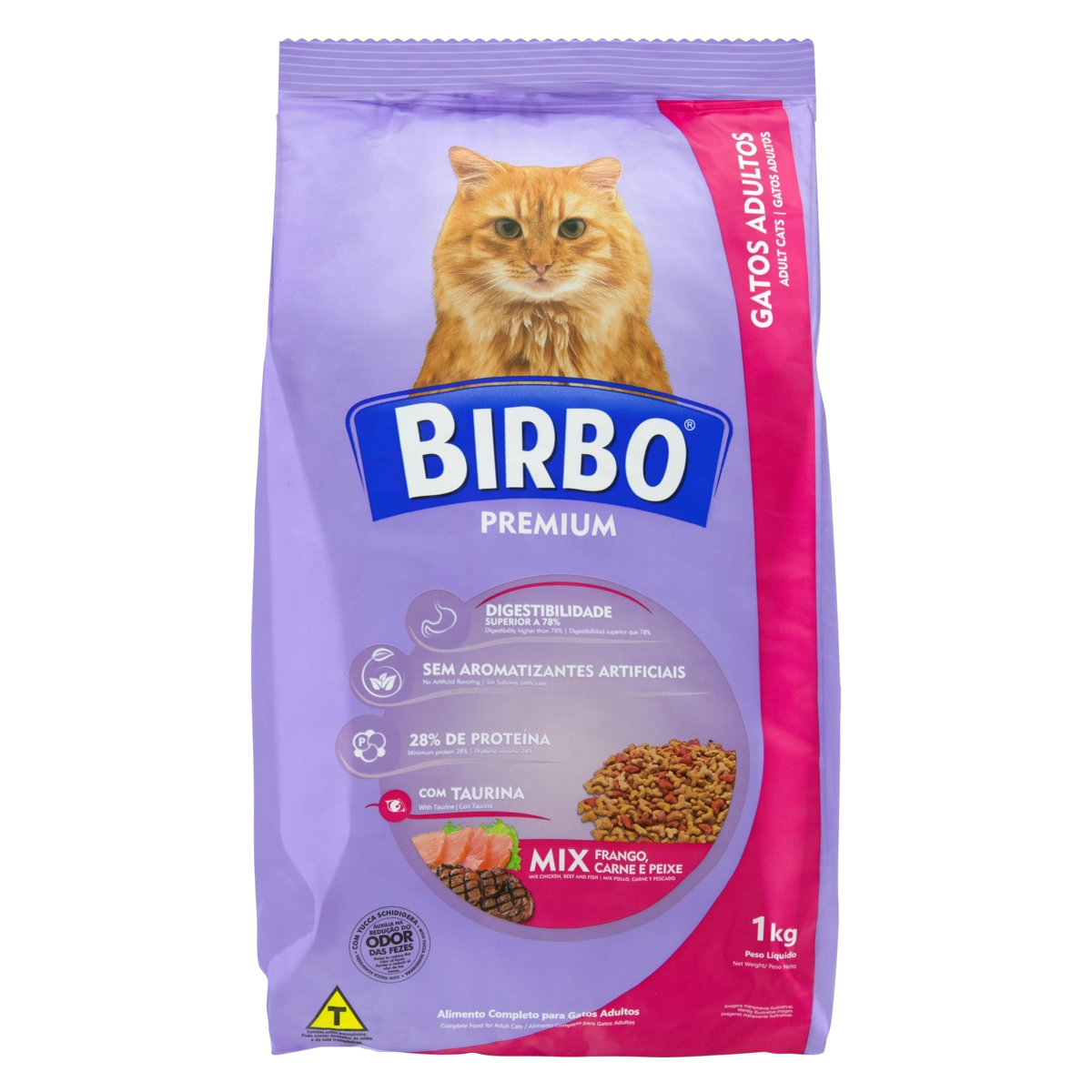 Alimento Para Gatos Adultos Mix Frango, Carne E Peixe Birbo Pacote 1kg