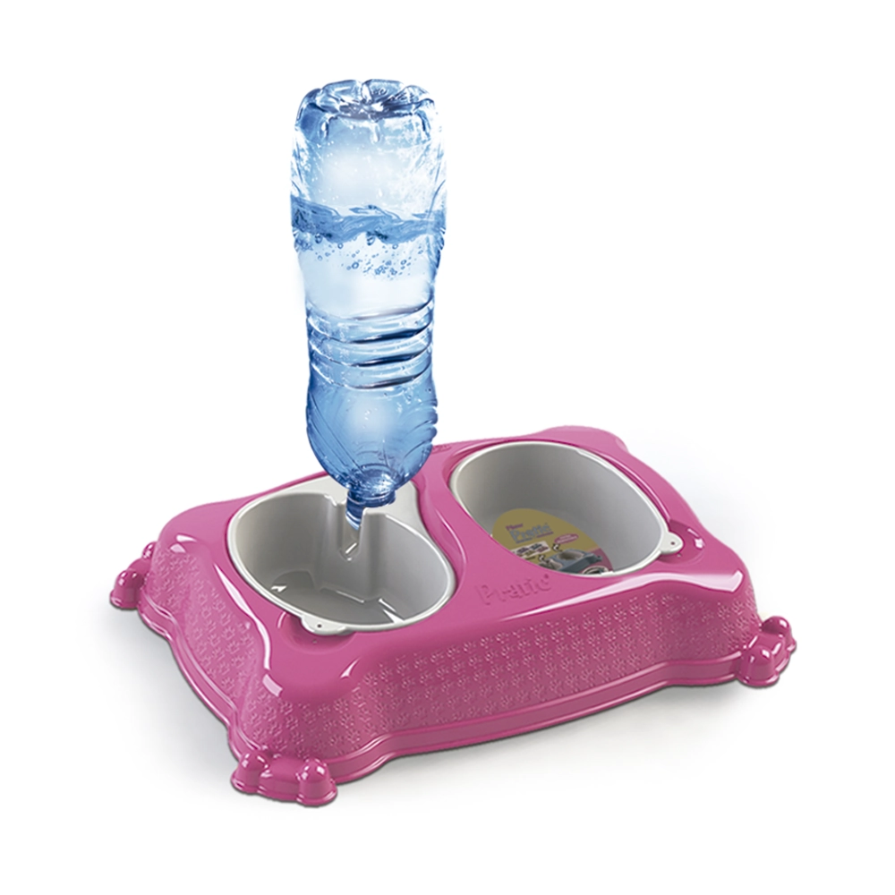 Comedouro E Bebedouro Rosa Plast Pet New Pratic Pequeno