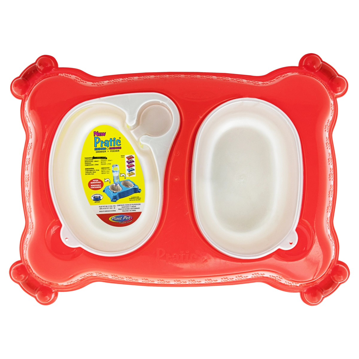 Comedouro E Bebedouro Vermelho Plast Pet New Pratic Pequeno