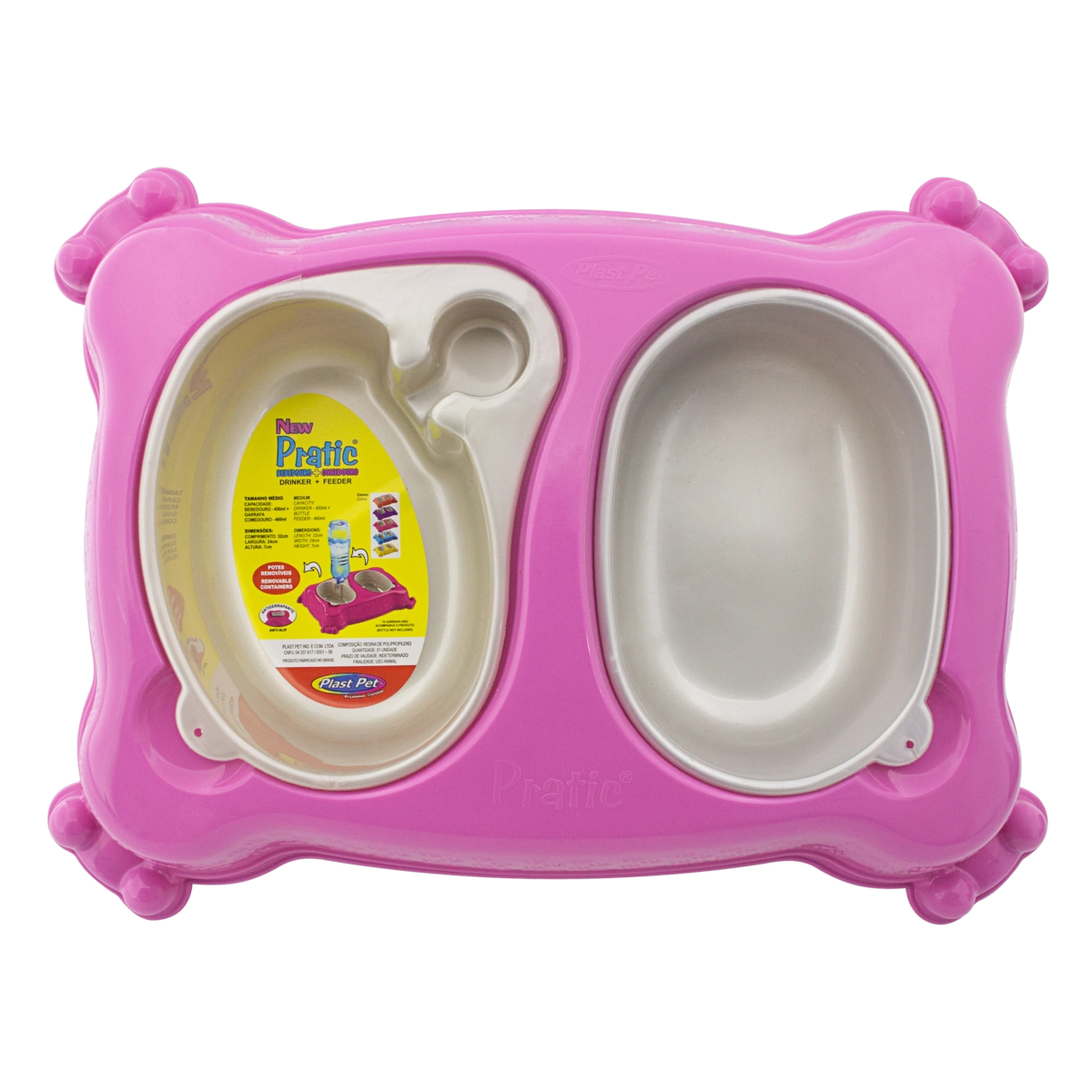 Comedouro E Bebedouro Rosa Plast Pet New Pratic Médio