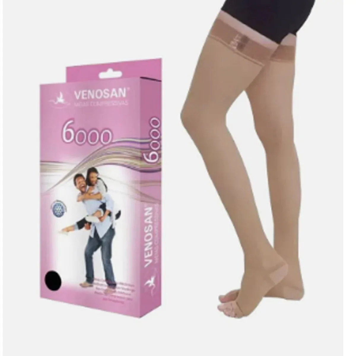Meia de Compressão 7/8 6000 Venosan - Bege - 30-40mmHg - Pé Aberto - Tamanho M