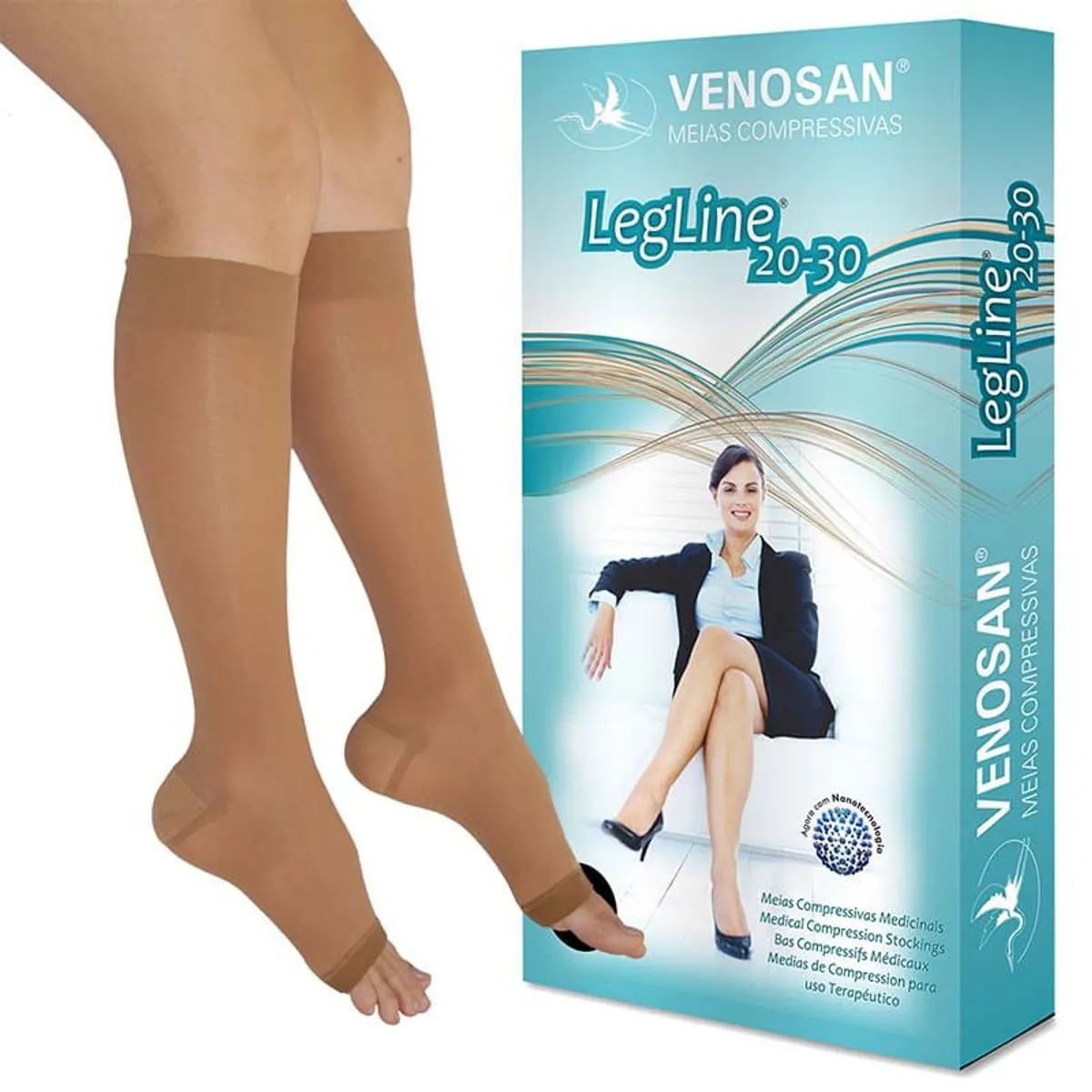 Meia de Compressão 3/4 Legline Venosan - Sahara - 20-30mmHg - Aberto - G