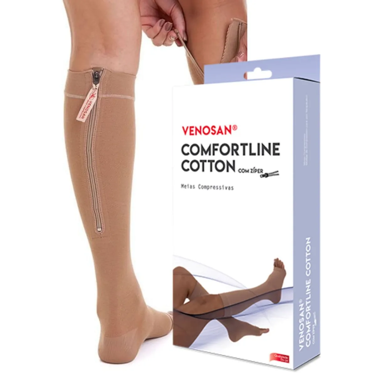 Meia 3/4 Comfortline Cotton com Zíper 20-30Mmhg Bege Longa Tam P