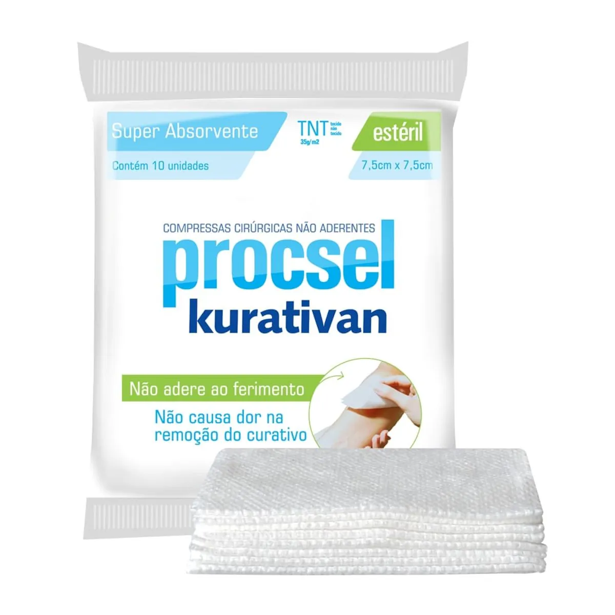 Compressa Cirúrgica Estéril Kurativan Procsel - 7,5x7,5cm - 10 compressas