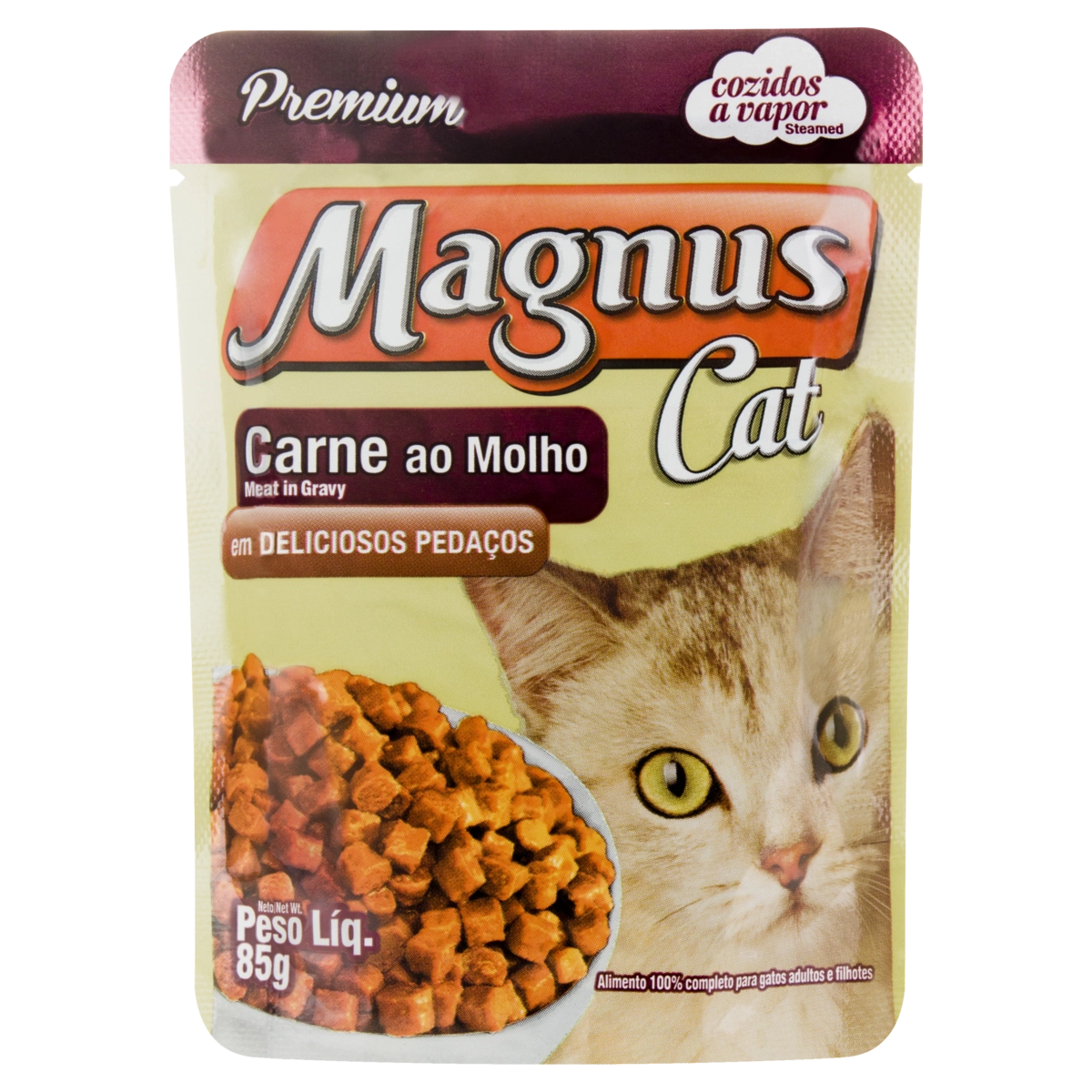 Alimento Para Gatos Adultos E Filhotes Carne Ao Molho Magnus Sachê 85g