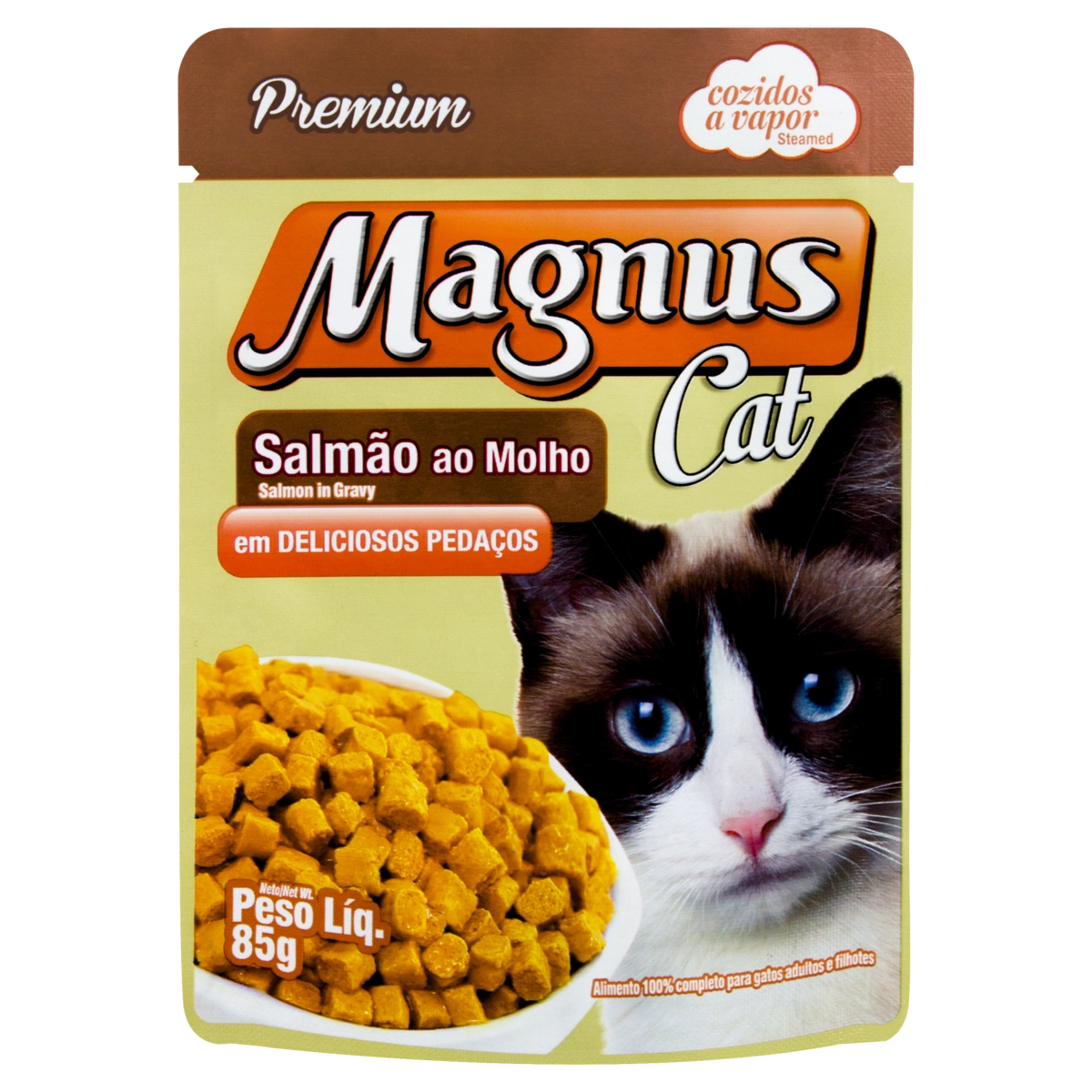 Alimento Para Gatos Adultos E Filhotes Salmão Ao Molho Magnus Sachê 85g