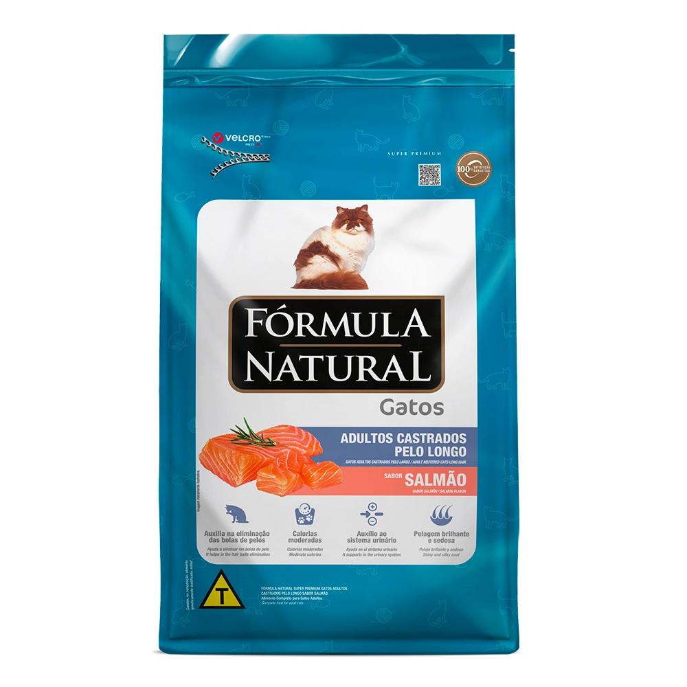 Ração Seca Formula Natural Super Premium Gatos Adulto Castrados Pelo Longo Sabor Salmão 1kg
