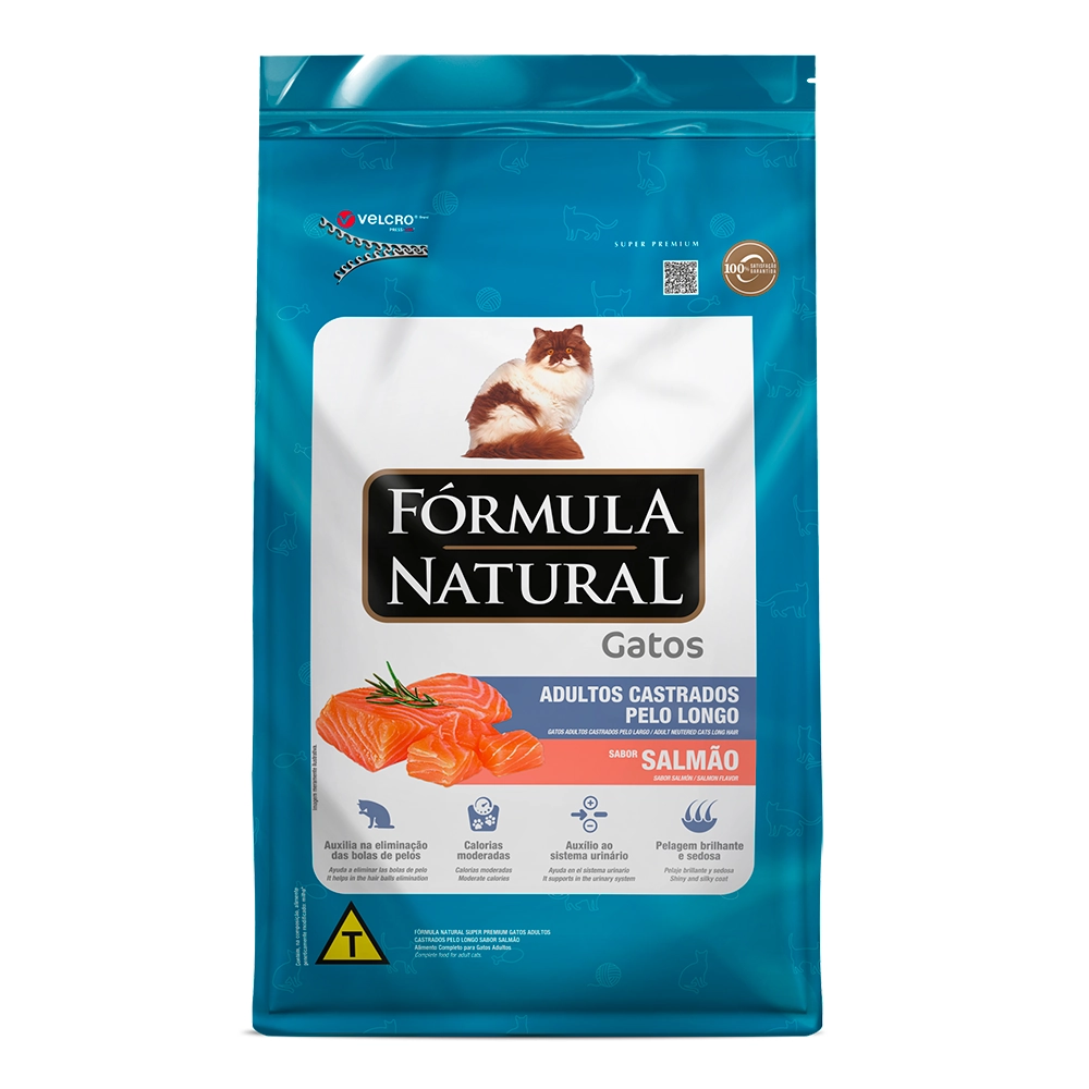 Ração Seca Formula Natural Super Premium Gatos Adulto Castrados Pelo Longo Sabor Salmão 7kg